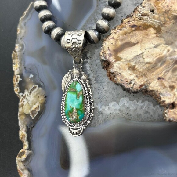 Sterling Southwestern Style Sonora Gold Turquoise Decorated Pendant For Women #1 - Picture 5 of 10